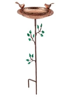 Pure Copper Bird Bath With Two Copper Birds And Tree Multipronged Garden Pole -Nature's Yard Sales Store 3 4 crop 8613379 04v