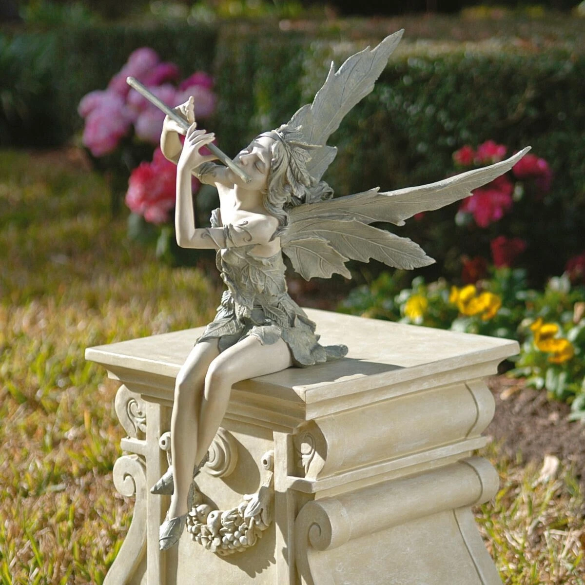 Sitting Fairy Flutist Statue 1 Sitting Fairy Flutist Statue