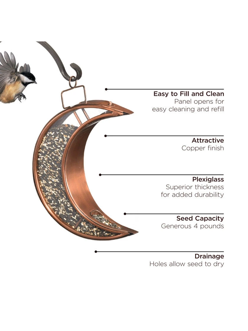 Crescent Moon Bird Feeder With Copper Finish 2 Crescent Moon Bird Feeder With Copper Finish - Image 2