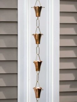 Fluted Flower Pure Copper Rain Chain, 8.5' 9 Fluted Flower Pure Copper Rain Chain, 8.5' -Nature's Yard Sales Store 8600204 03v