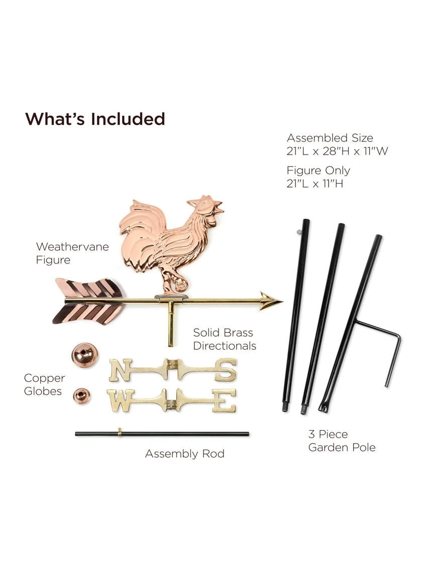 Rooster Garden Copper Weathervane With Pole 2 Rooster Garden Copper Weathervane With Pole - Image 2