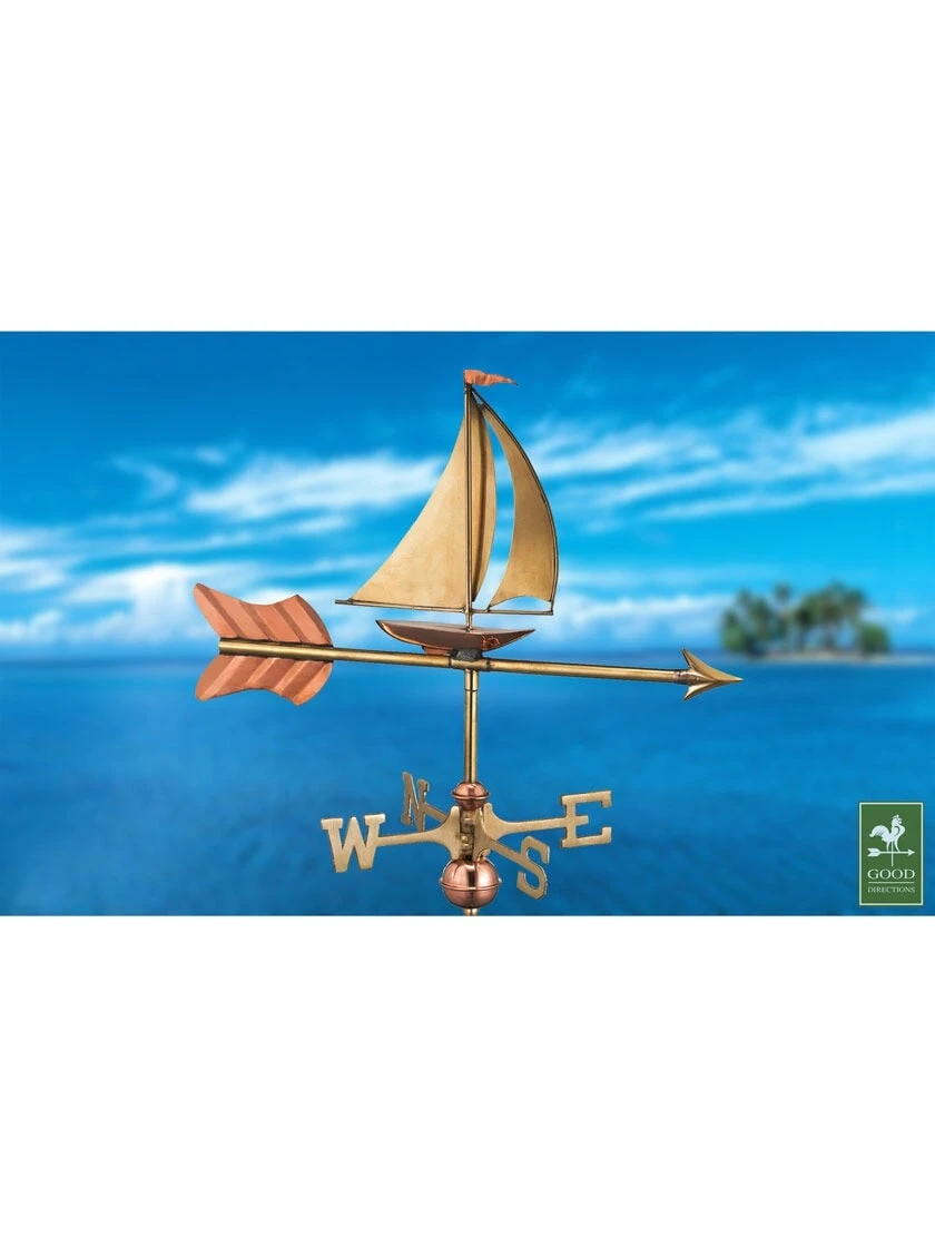 Sailboat Garden Copper Weathervane With Pole 4 Sailboat Garden Copper Weathervane With Pole - Image 4
