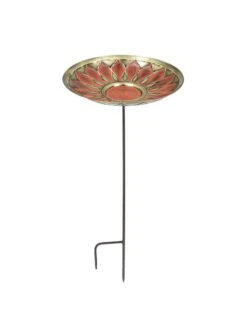 Achla Designs Red African Daisy Birdbath With Stake -Nature's Yard Sales Store 8609300 02v