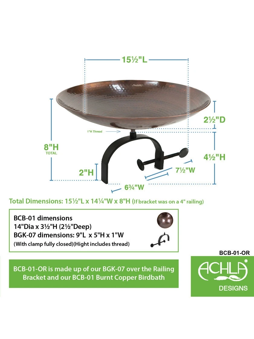 Achla Designs Burnt Copper Birdbath With Over-the-Rail Bracket 3 Achla Designs Burnt Copper Birdbath With Over-the-Rail Bracket - Image 3