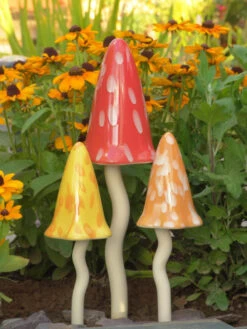 Potting Shed Tinkling Toadstool Sculptures, Set Of 3 -Nature's Yard Sales Store 8611730 sum 03v