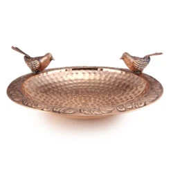 Pure Copper Bird Bath With Two Copper Birds And Tree Multipronged Garden Pole -Nature's Yard Sales Store 8613379 05v